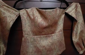 Express off shoulder tapestry pattern top